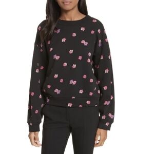 Rebecca Taylor | Floriana Cropped Sweatshirt Floral Black Pink Medium Sporty